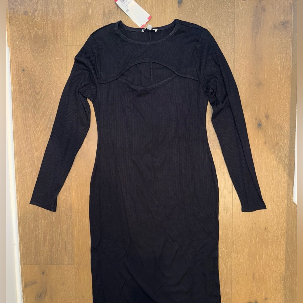Long Sleeve Black Cutout Midi Dress - Unbranded
